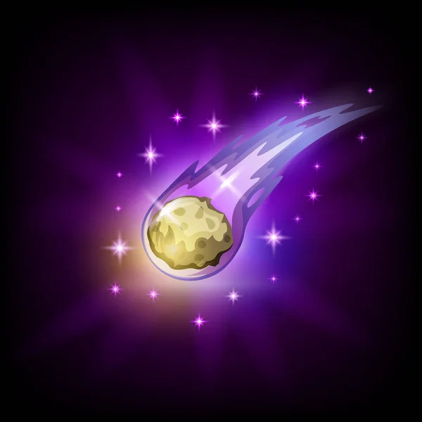 슬롯머신의 반짝 이는 꼬리 모양을 한 화려 한 떨어지는 혜성 운석 — 스톡 벡터