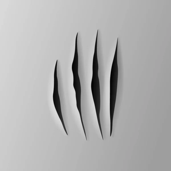 Papier gris déchiqueté réaliste, quatre griffes rayures avec bords dentelés en feuille, illustration vectorielle . — Image vectorielle