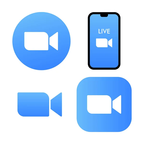 Niebieska ikona kamery - wektor logo aplikacji Zoom - aplikacja streamingu mediów na żywo do telefonu, rozmowy wideo konferencyjne z kilkoma osobami w tym samym czasie wektorowe logo ikony — Wektor stockowy