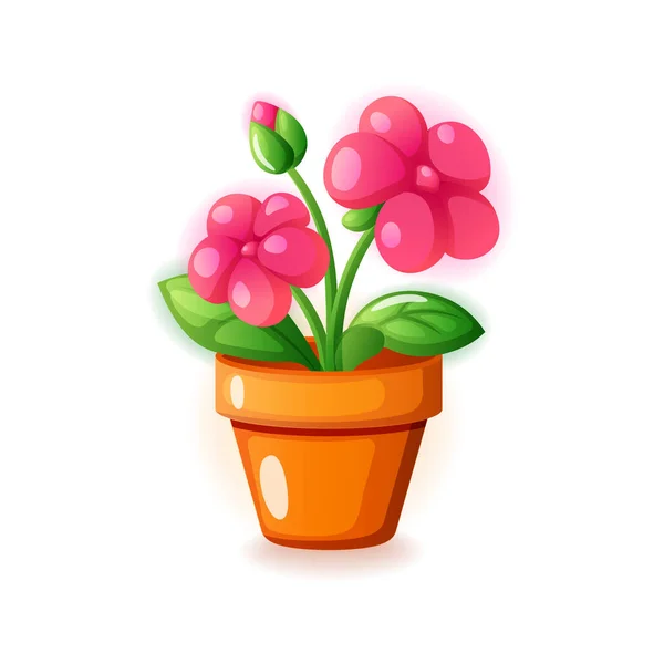 ポットアイコンのピンクの春の家の花、ベクトルイラスト — ストックベクタ