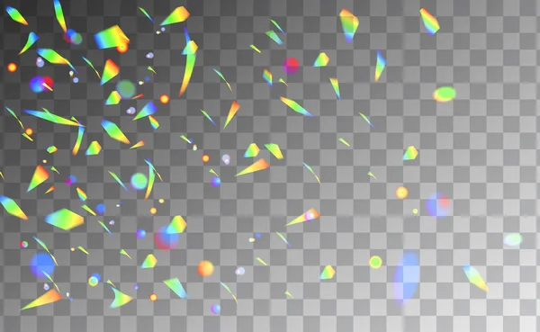 Holografische regenboog confetti geïsoleerd op transparante achtergrond. Feestelijke veelkleurige vallende glitters realistische vector illustratie. Feest of feest — Stockvector
