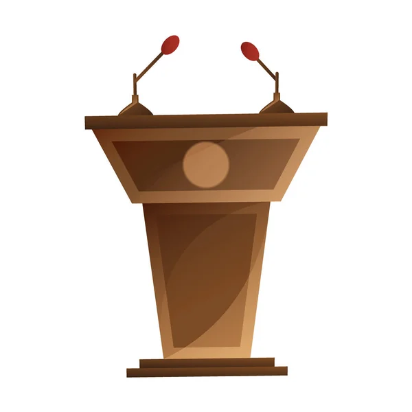 Podium alto-falante com microfones design de desenhos animados isolados. Grandstand para debate ou conferência de imprensa ilustração vetorial em estilo plano — Vetor de Stock