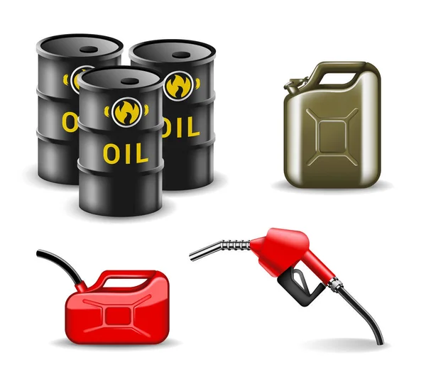 Conjunto de design de itens relacionados a petróleo e gás. Coleção de ilustração vetorial da indústria de combustíveis em estilo realista. Energia e energia — Vetor de Stock