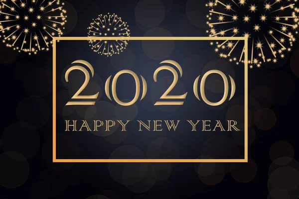 Felice anno nuovo 2020 sfondo con fuochi d'artificio d'oro — Foto Stock