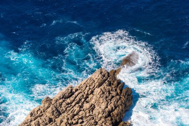 Turkuaz su ve kayalarla dolu bir deniz bölmesi. Mallorca Adası, İspanya
