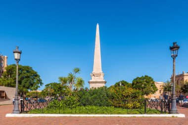 Menorca, Spain - October 15, 2019: Obelisk of Es Born Square in the heart of Ciutadella in Menorca