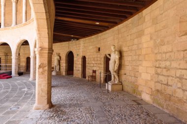 Mallorca, Spain - May 8, 2019 : Gothic Bellver Castle (Castell de Bellver) near the center of Palma on the Island of Majorca, Balearic Islands, Spain.