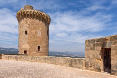 Mallorca, Spain - May 8, 2019 : Gothic Bellver Castle (Castell de Bellver) near the center of Palma on the Island of Majorca, Balearic Islands, Spain.