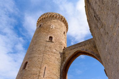 Mallorca, Spain - May 8, 2019 : Gothic Bellver Castle (Castell de Bellver) near the center of Palma on the Island of Majorca, Balearic Islands, Spain.