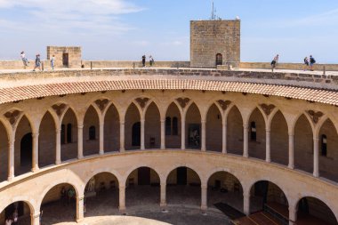 Mallorca, Spain - May 8, 2019 : Gothic Bellver Castle (Castell de Bellver) near the center of Palma on the Island of Majorca, Balearic Islands, Spain.