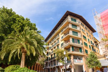 Mallorca, Spain - May 8, 2019: Street architecture of Palma de Mallorca on the Island of Mallorca, Baleares, Spain