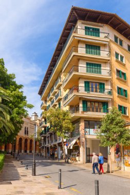 Mallorca, Spain - May 8, 2019: Street architecture of Palma de Mallorca on the Island of Mallorca, Baleares, Spain