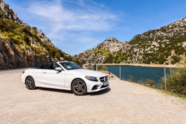 Mallorca, Spain - May 7, 2019: Mercedes Benz car parked in the mountainous part of the island of Majorca