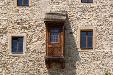 BOLICE, POLAND - 18 Temmuz 2019 Kraliyet Kalesi Bobolice 'nin mimari detayları.