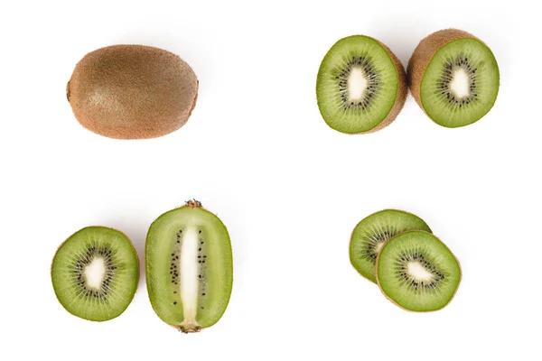 Kolekcja Całych Plasterków Owoców Kiwi Izolowanych Białym Tle — Zdjęcie stockowe