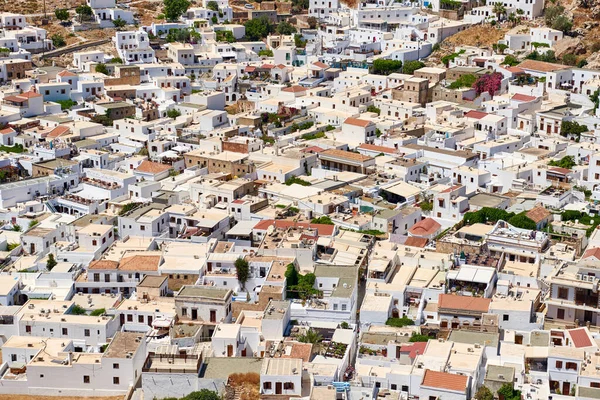 Lindos Ciudad Vista Desde Colina Acrópolis Isla Rhodos Grecia — Foto de Stock