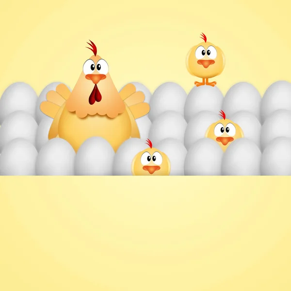 Chicken family with eggs