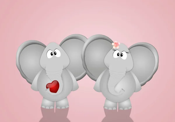 Couple Elephants Heart — Stock Photo, Image
