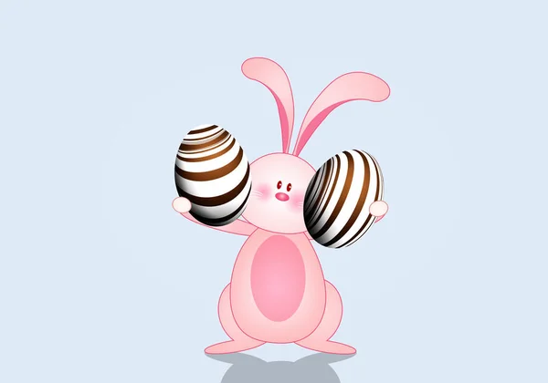 Ilustración Conejito Divertido Con Huevos Pascua Chocolate — Foto de Stock