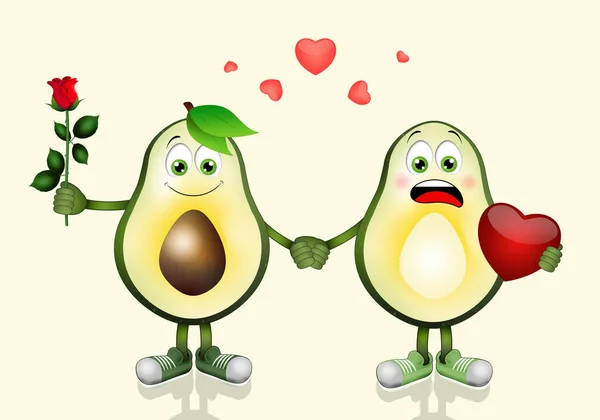 Illustrazione Coppia Avocado Con Cuori — Foto Stock