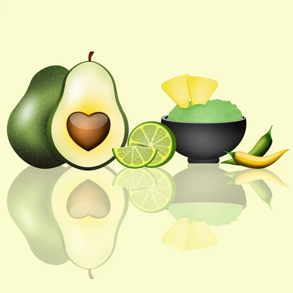 Illustrazione Salsa Guacamole Con Avocado Pepe Lime — Foto Stock