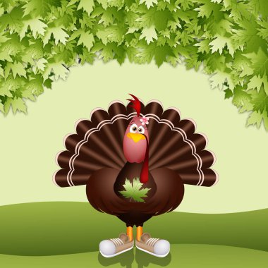 Yapraklı mutlu hindinin çizimi.