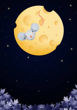 Peynir ayının gökyüzündeki komik farenin bir çizimi.