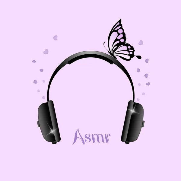 Illustration Headphones Purple Background Asmr — Stock Photo, Image