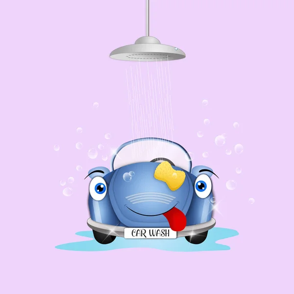 Απεικόνιση Του Χαρούμενου Οχήματος Στο Πλυντήριο Αυτοκινήτων — Φωτογραφία Αρχείου
