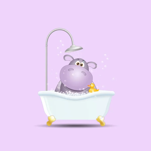 Illustraiton Happy Hippo Shower Grooming — Stock Photo, Image