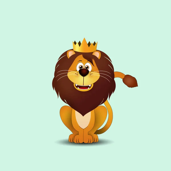 緑の背景に王冠が描かれた面白いライオンのイラストです — ストック写真