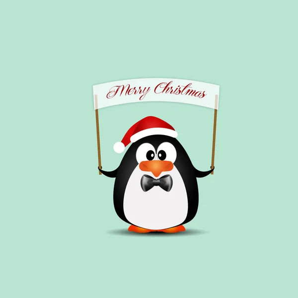 Ilustracja Zabawnego Pingwina Wiadomością Boże Narodzenie Zielonym Tle — Zdjęcie stockowe