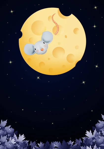 Иллюстрация Забавной Мыши Сырной Луне Ближнем Небе — стоковое фото