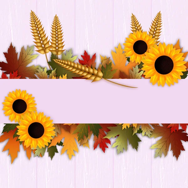 Illustration Des Hintergrunds Mit Ährenblättern Und Sonnenblumen — Stockfoto