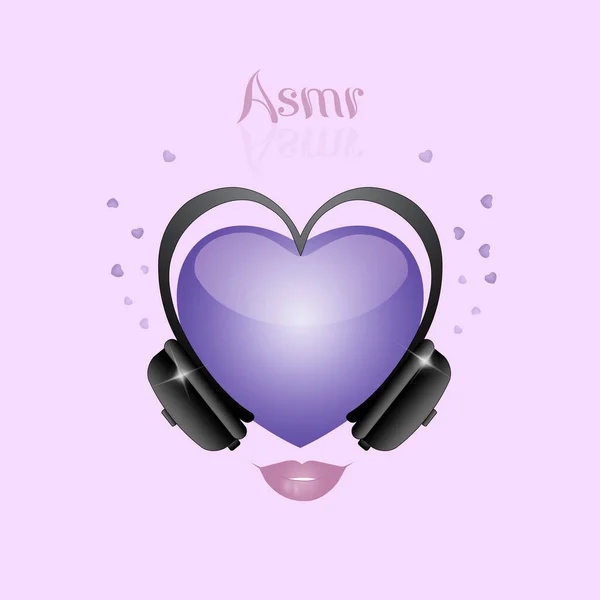 Una Ilustración Hart Con Auriculares Sobre Fondo Púrpura Para Asmr Imágenes De Stock Sin Royalties Gratis