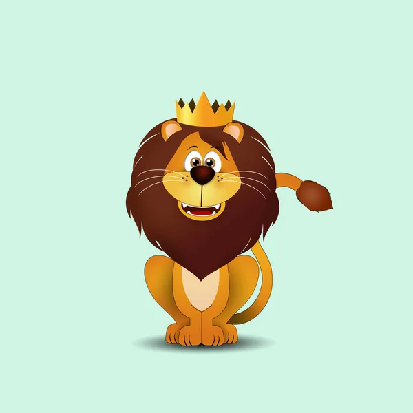 Illustration Funny Lion Crown Green Background Stock Picture