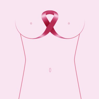 Farkındalık kurdelesiyle meme kanserini önlemenin bir örneği.