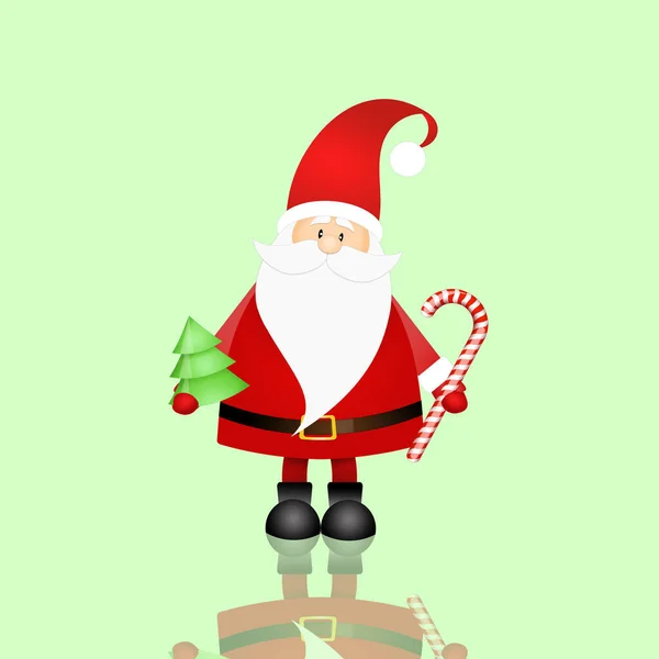 Eine Illustration Des Weihnachtsmannes Mit Zuckerrohr Und Weihnachtsbaum — Stockfoto