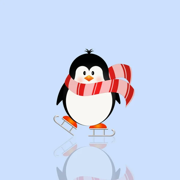 Illustration Cute Penguin Skates Blue Background — Stock Photo, Image