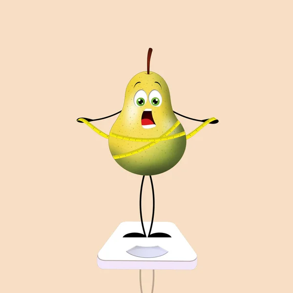 Illustration Funny Pear Weight Loss Yellow Background — Stock Photo, Image