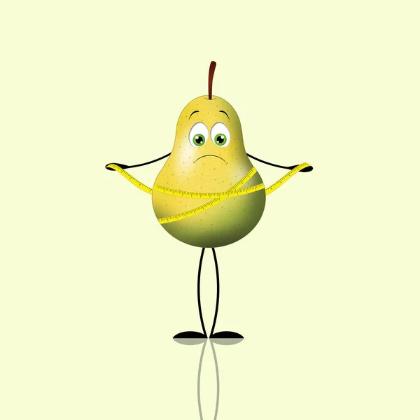 Ilustracja Zabawnej Gruszki Odchudzania Żółtym Tle — Zdjęcie stockowe