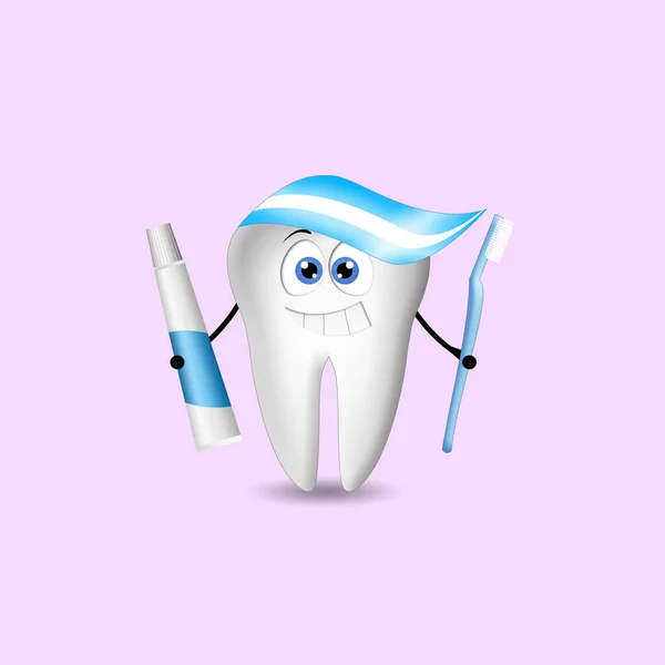 Ilustracja Zabawnego Zęba Pastą Zębów — Zdjęcie stockowe