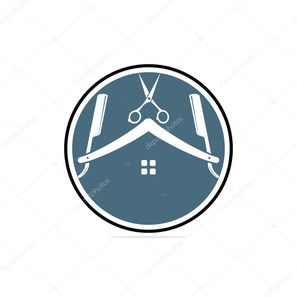 House Of Scissors Logo Design Icon Template. Barber Shop Logo Design.