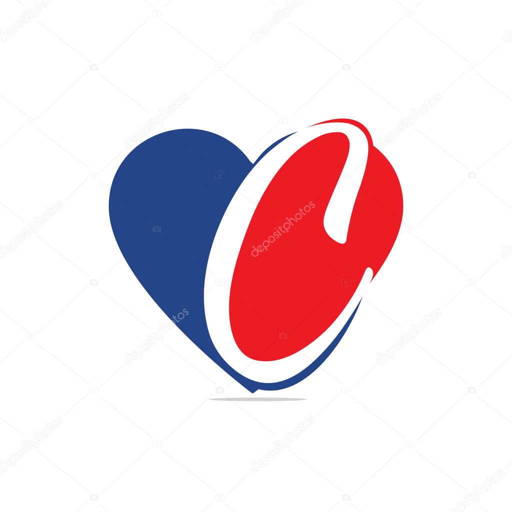 C letter logo design. Letter C in heart shape vector illustration.