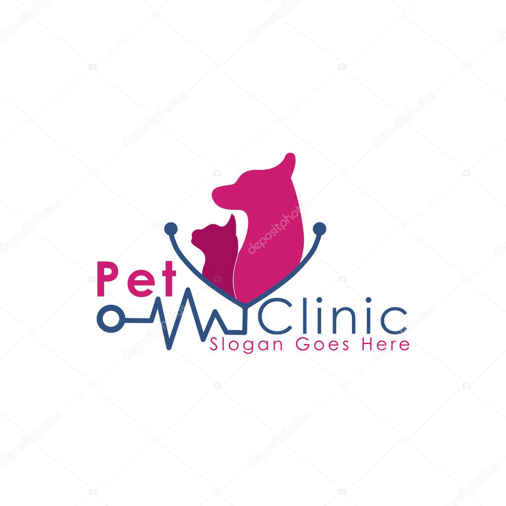 Pet care and veterinary logo. Stethoscope and animal icon vector design. Vet clinic logo template.