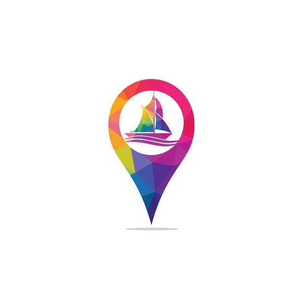 Combinaison Navire Vectoriel Logo Pointeur Carte Localisateur Bateau Gps Symbole — Image vectorielle