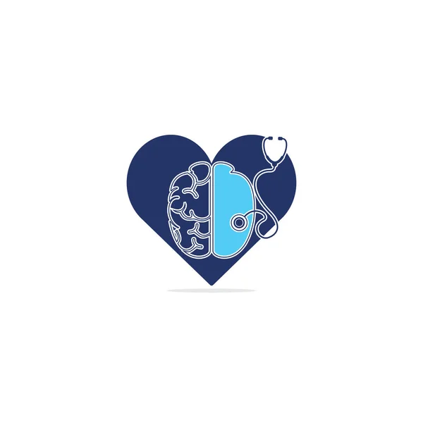 Kalp Şekli Vektör Logosuna Sahip Beyin Stetoskop Nöroloji Konsept Logo — Stok Vektör