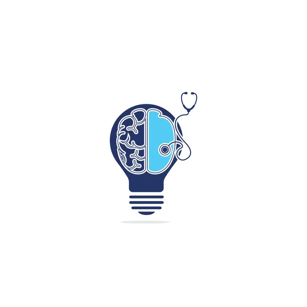 Ampul Şekilli Vektör Logolu Beyin Stetoskop Nöroloji Konsept Logo Tasarımı — Stok Vektör