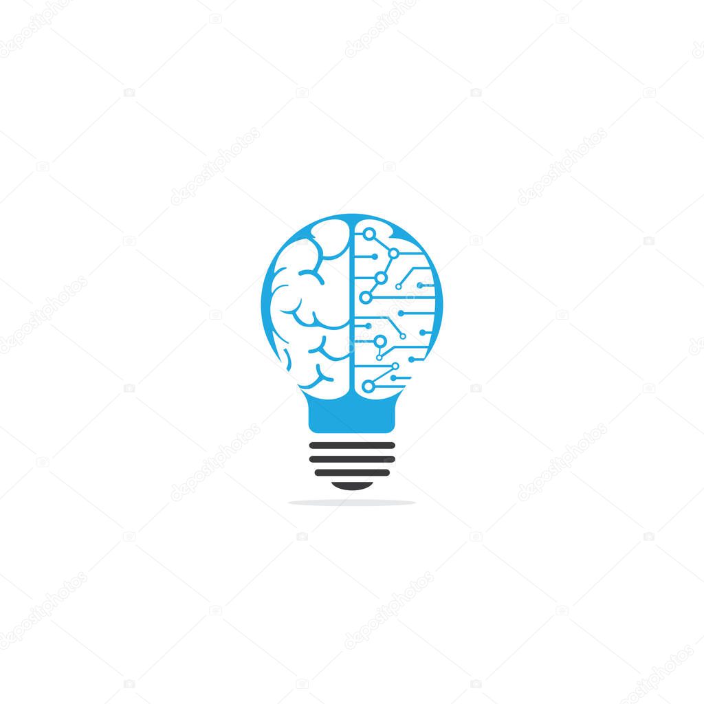 Bulb and brain logo design. Creative light bulb idea brain vector icon.