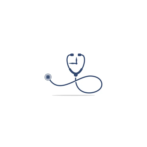 聴診器時計のロゴデザイン 医療アイコンとスケジュールまたは計画シンボル — ストックベクタ